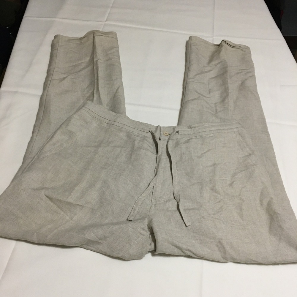 Cubavera Linen Blend Pants Mens Large Beige Drawstring Casual Relaxed